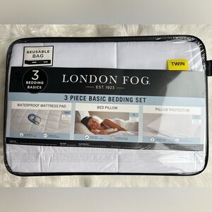 🆕 London Fog 3 Piece Basic Bedding Set Twin Mattress Protector/Pillow/Protector